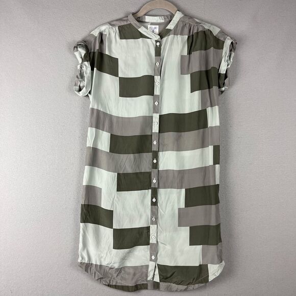 Anthropologie Yellow Is Gold Silk Shirt Dress Womens Medium Geometric Mod Retro - Picture 1 of 12